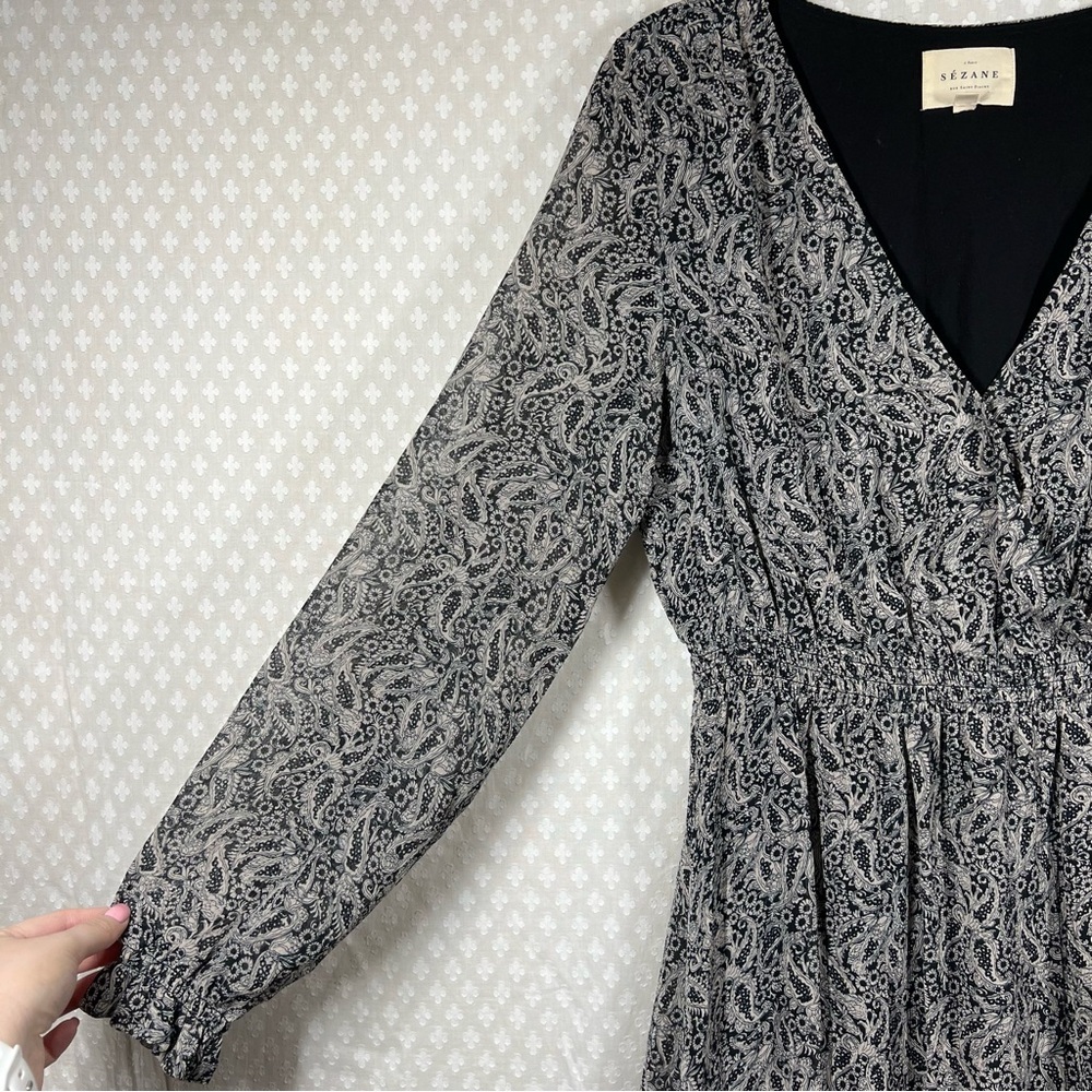 Sezane Black Cream Titiane Floral Paisley Ruffle Tiered Maxi Dress - Picture 5 of 8